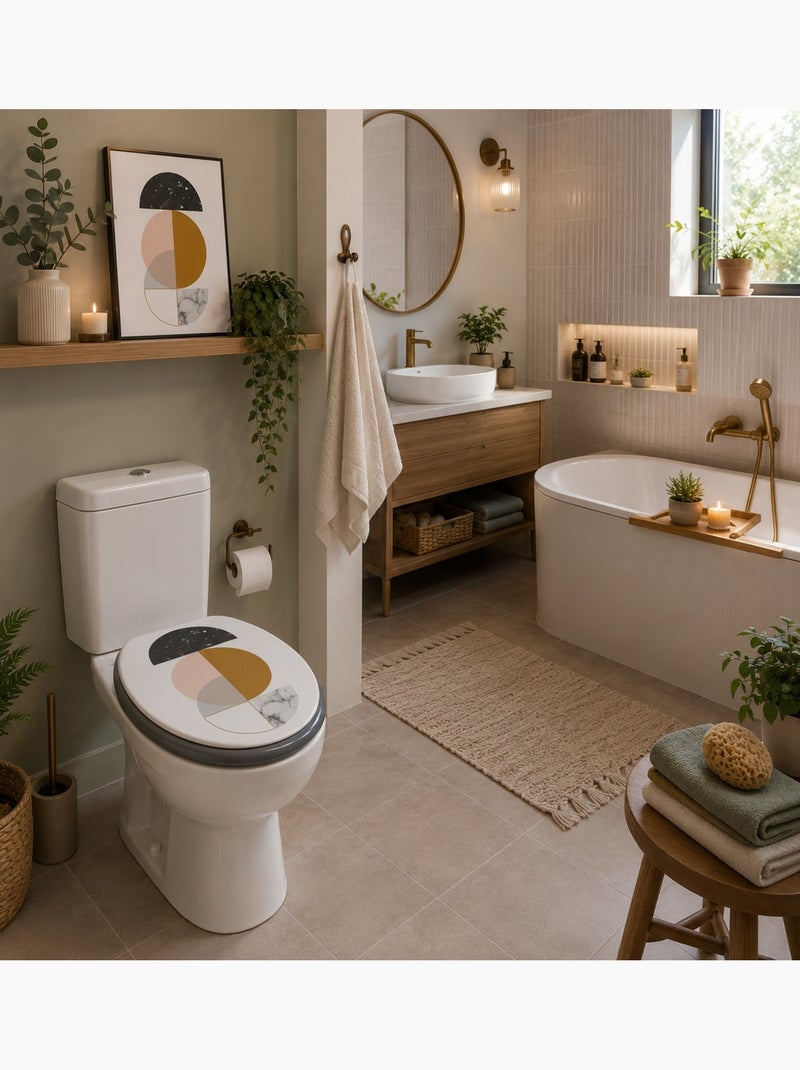 Abattant WC Géométrique Effet Marbre 47 x 37 cm Blanc - Kiabi