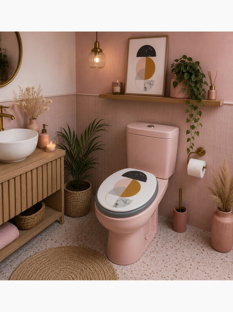 Abattant WC Géométrique Effet Marbre 47 x 37 cm Blanc - Kiabi