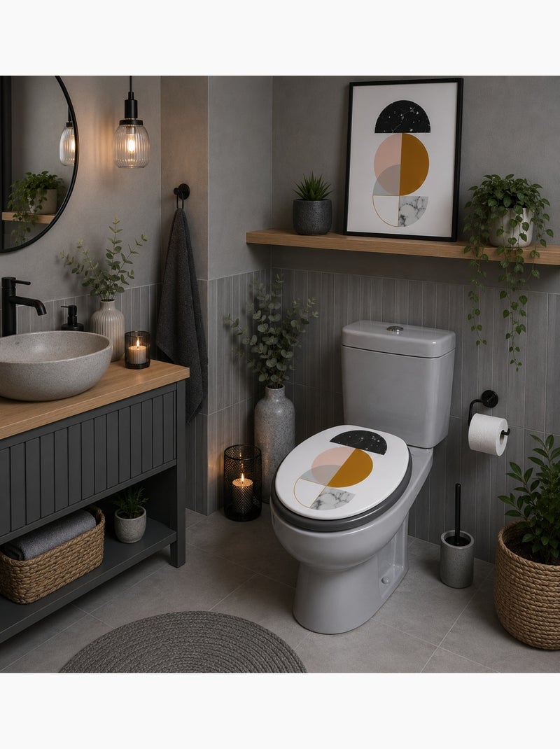 Abattant WC Géométrique Effet Marbre 47 x 37 cm Blanc - Kiabi