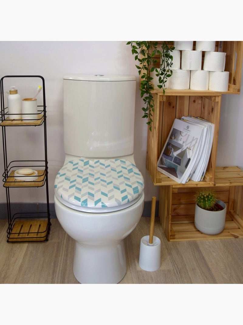 Abattant WC thermodur motif géométrique 44 cm fermeture silencieuse Guy Levasseur Bleu Blanc - Kiabi