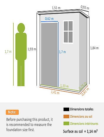 Abri de jardin - cabanon porte verrouillable, fenêtre - alu PP gris blanc