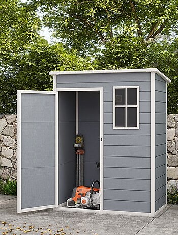 Abri de jardin - cabanon porte verrouillable, fenêtre - alu PP gris blanc