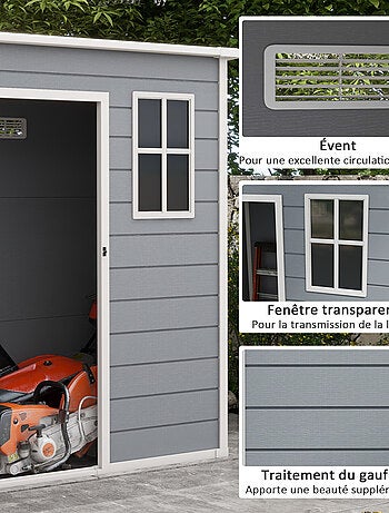 Abri de jardin - cabanon porte verrouillable, fenêtre - alu PP gris blanc