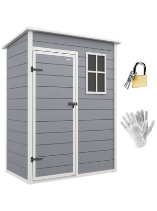 Abri de jardin - cabanon porte verrouillable, fenêtre - alu PP gris blanc