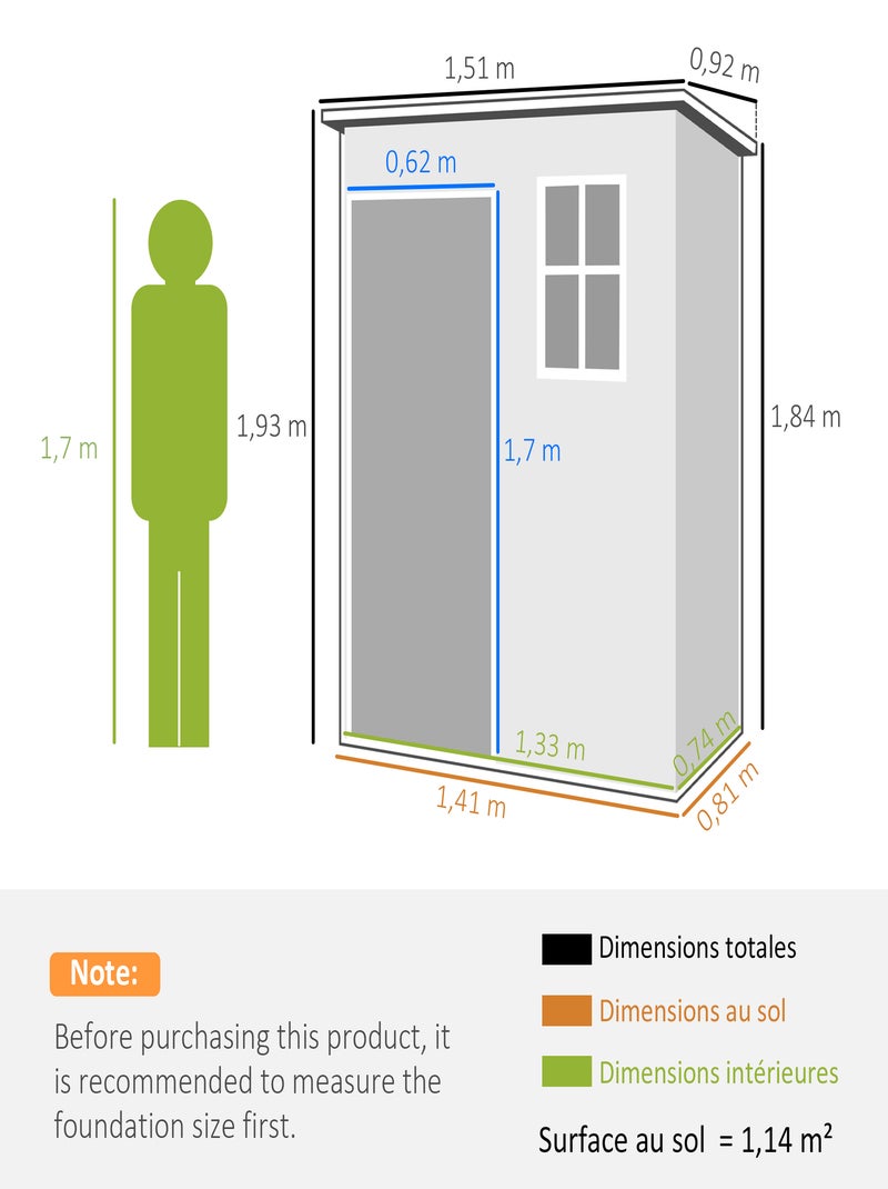 Abri de jardin - cabanon porte verrouillable, fenêtre - alu PP gris blanc Gris - Kiabi