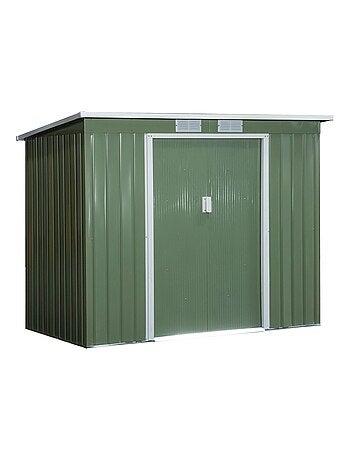 Abri de jardin - fondation incluse - 2 portes - tôle d'acier vert