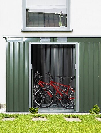 Abri de jardin - fondation incluse - 2 portes - tôle d'acier vert