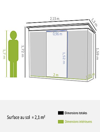 Abri de jardin - fondation incluse - 2 portes - tôle d'acier vert
