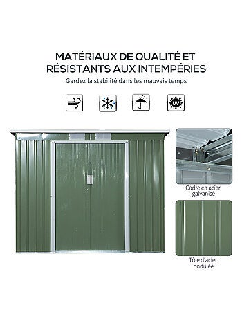 Abri de jardin - fondation incluse - 2 portes - tôle d'acier vert