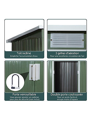 Abri de jardin - fondation incluse - 2 portes - tôle d'acier vert