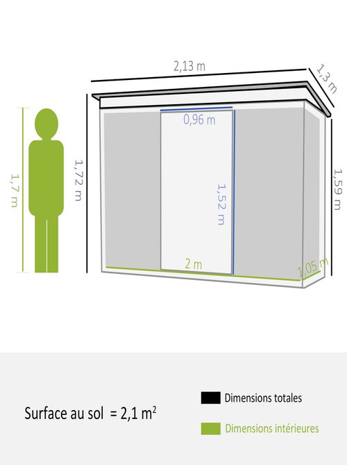 Abri de jardin - fondation incluse - 2 portes - tôle d'acier vert - Kiabi