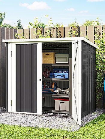 Abri de jardin - remise pour outils - abri vélo - tôle acier noir blanc