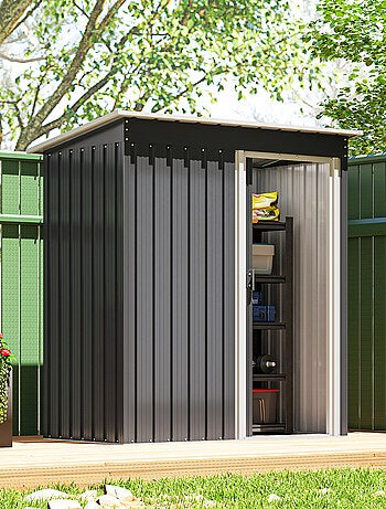 Abri de jardin - remise pour outils - cabanon porte coulissante - tôle d'acier noir blanc
