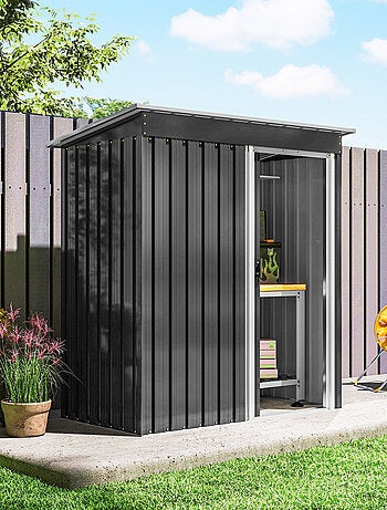 Abri de jardin - remise pour outils - cabanon porte coulissante - tôle d'acier noir blanc