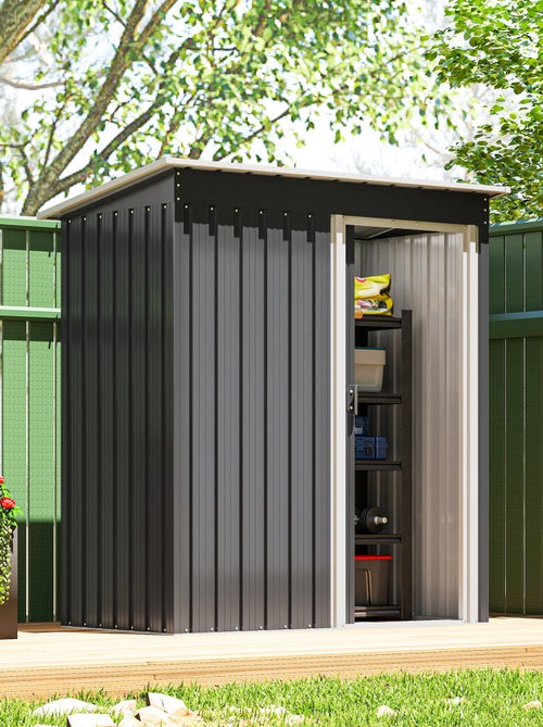Abri de jardin - remise pour outils - cabanon porte coulissante - tôle d'acier noir blanc - Kiabi