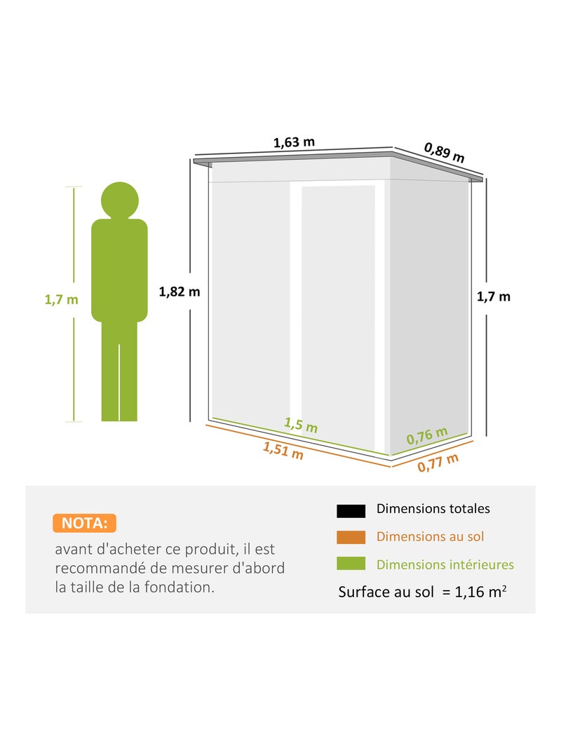 Abri de jardin - remise pour outils - cabanon porte coulissante - tôle d'acier noir blanc Gris - Kiabi