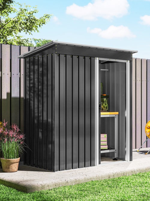 Abri de jardin - remise pour outils - cabanon porte coulissante - tôle d'acier noir blanc - Kiabi