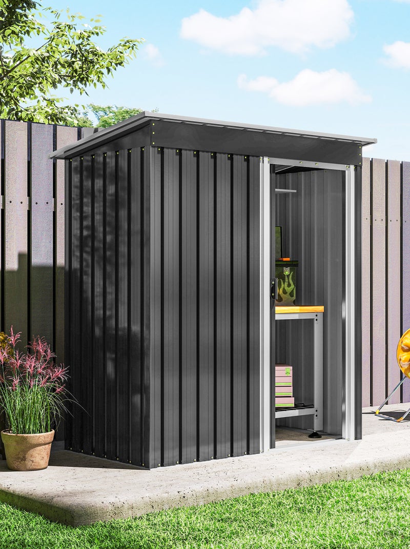 Abri de jardin - remise pour outils - cabanon porte coulissante - tôle d'acier noir blanc Gris - Kiabi