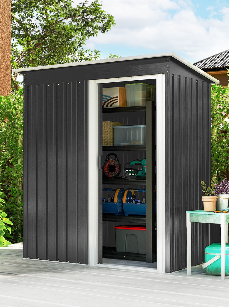 Abri de jardin - remise pour outils - cabanon porte coulissante - tôle d'acier noir blanc Gris - Kiabi