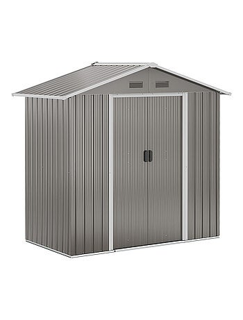 Abri de jardin - remise pour outils - cabanon porte verrouillable - tôle d'acier gris