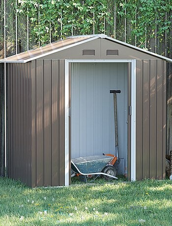 Abri de jardin - remise pour outils - cabanon porte verrouillable - tôle d'acier gris
