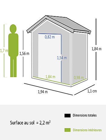 Abri de jardin - remise pour outils - cabanon porte verrouillable - tôle d'acier gris