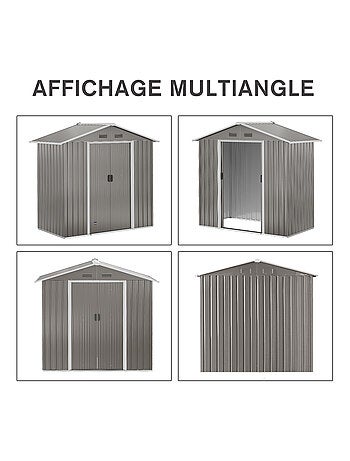 Abri de jardin - remise pour outils - cabanon porte verrouillable - tôle d'acier gris