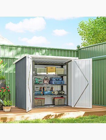 Abri de jardin 1,09 m² - 2 portes verrouillables - tôle d'acier gris clair