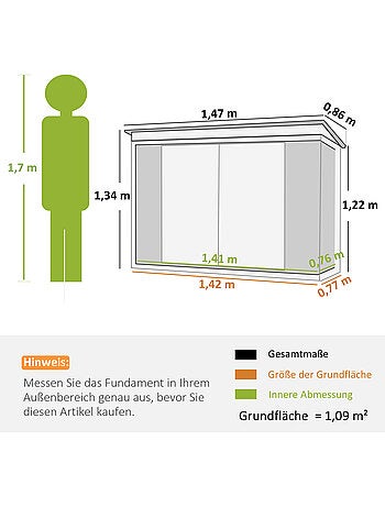 Abri de jardin 1,09 m² - 2 portes verrouillables - tôle d'acier gris clair