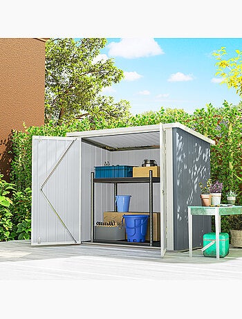 Abri de jardin 1,09 m² - 2 portes verrouillables - tôle d'acier gris clair