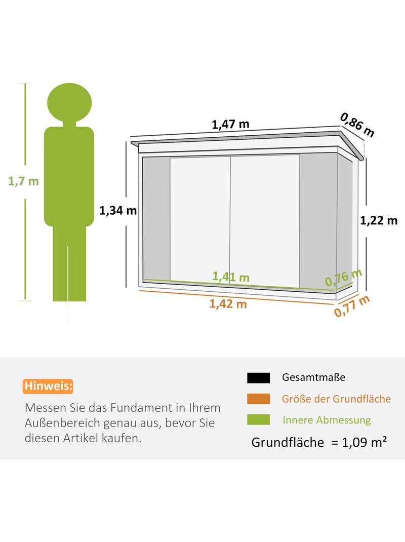 Abri de jardin 1,09 m² - 2 portes verrouillables - tôle d'acier gris clair Gris - Kiabi