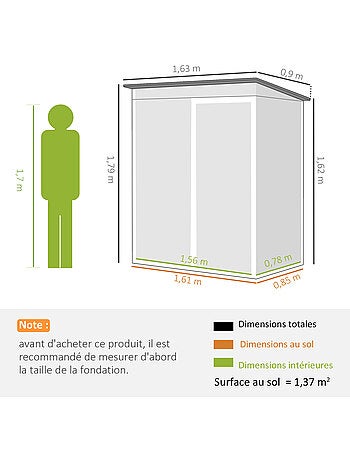 Abri de jardin 1,37 m² porte tôle d'acier ondulé
