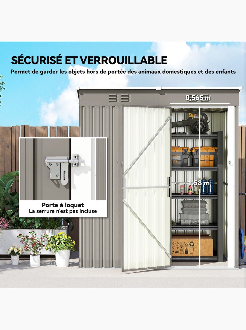 Abri de jardin 1,37 m² porte tôle d'acier ondulé Gris - Kiabi