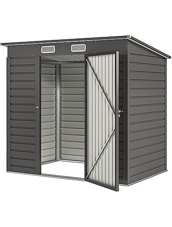Abri de jardin 191 x 130 x 166 cm porte verrouillable tôle acier ondulé gris