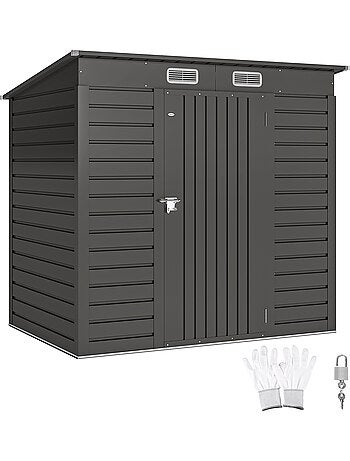 Abri de jardin 191 x 130 x 166 cm porte verrouillable tôle acier ondulé gris