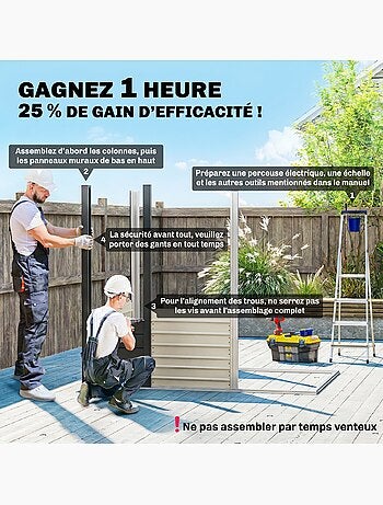 Abri de jardin 191 x 130 x 166 cm porte verrouillable tôle acier ondulé gris