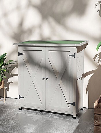 Abri de jardin 2 portes 2 étagères bois