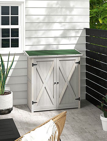 Abri de jardin 2 portes 2 étagères bois