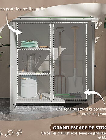 Abri de jardin 2 portes 2 étagères bois