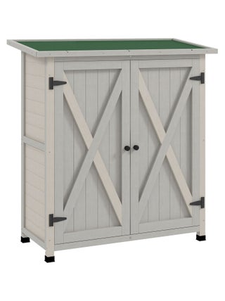 Abri de jardin 2 portes 2 étagères bois sapin pré-huilé gris clair