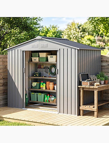 Abri de jardin 2,42 m² tôle d'acier gris alu