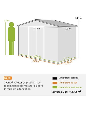 Abri de jardin 2,42 m² tôle d'acier gris alu