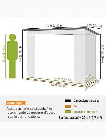 Abri de jardin 3 m² tôle d'acier 2 portes verrouillables 2 évents