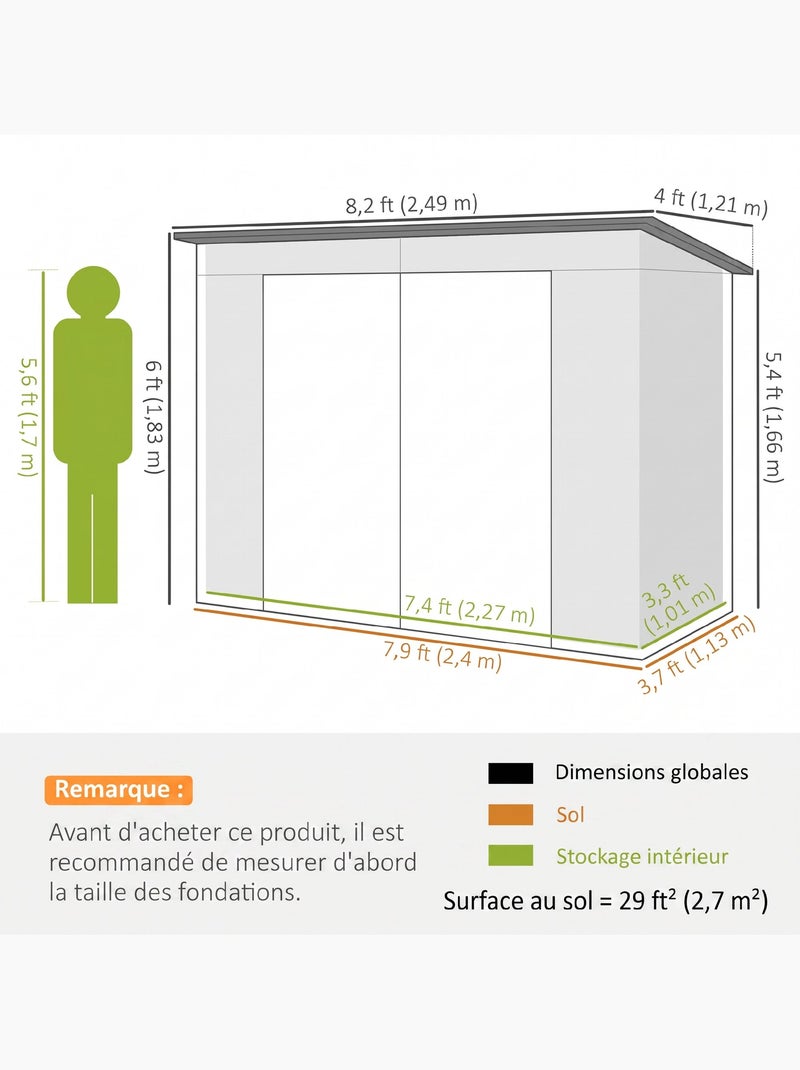 Abri de jardin 3 m² tôle d'acier 2 portes verrouillables 2 évents Beige - Kiabi