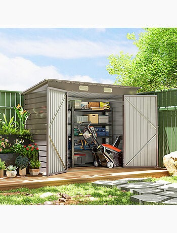 Abri de jardin 3 m² tôle d'acier 2 portes verrouillables 2 évents