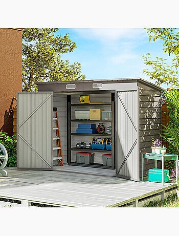Abri de jardin 3 m² tôle d'acier 2 portes verrouillables 2 évents