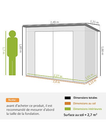 Abri de jardin 3 m² tôle d'acier 2 portes verrouillables 2 évents