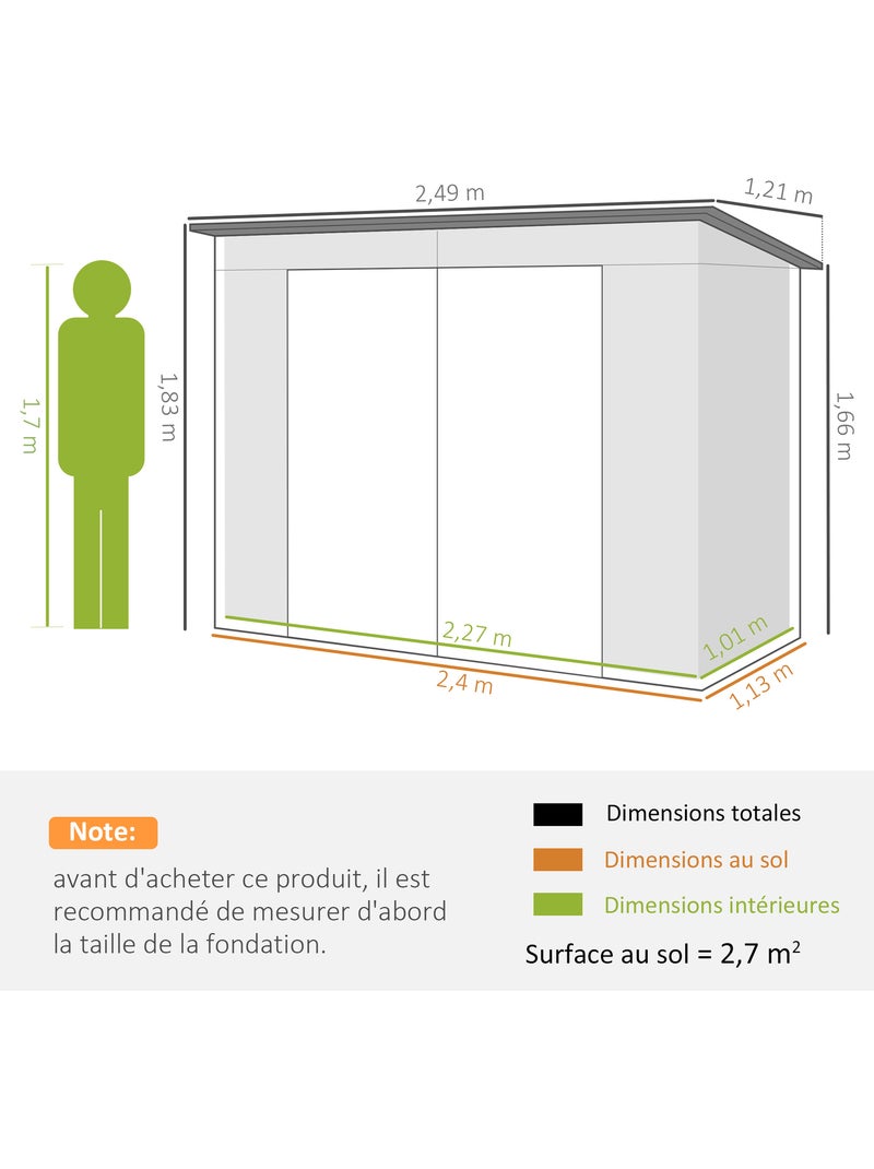 Abri de jardin 3 m² tôle d'acier 2 portes verrouillables 2 évents Noir - Kiabi