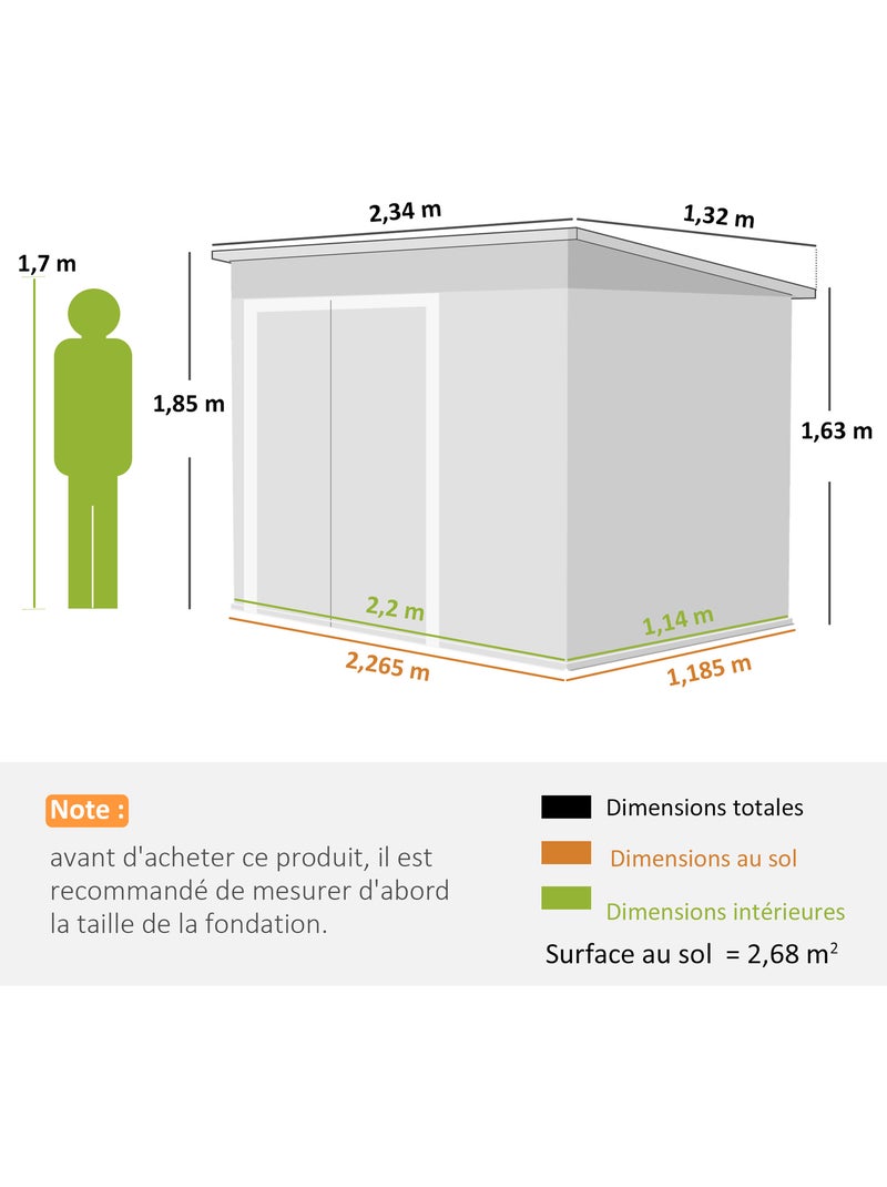 Abri de jardin 3 portes tôle acier ondulé Gris - Kiabi
