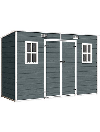 Abri de jardin 3,2 m² porte plancher fenêtre effet bois gris